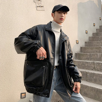 Spring and autumn motorcycle clothing leather mens trend Korean version of the trend handsome loose mens spring youth soft leather jacket jacket