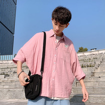 Summer Hong Kong style shirt mens short-sleeved Korean version of the trend loose couple summer wild student handsome shirt half sleeve