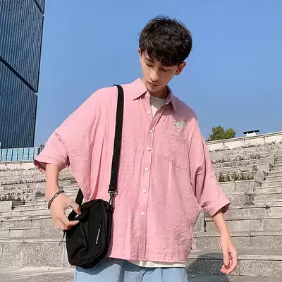 Summer Gangfeng shirt men's short sleeves Korean trend loose couple summer wild students handsome shirt half sleeve