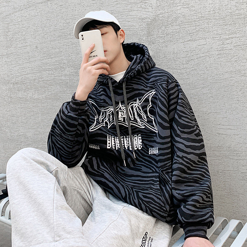 Sweatshirt male cap sleeve head Chains Chains autumn and winter style with velvety thickened zebra Loose 100 Hitch Tide port Wind jacket