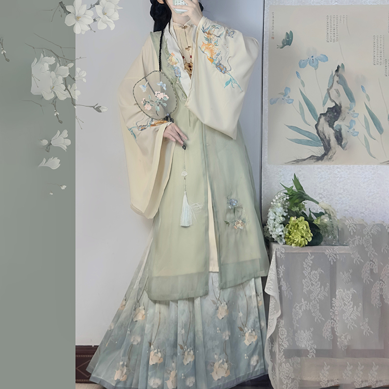 Original Design by Mo Rangge: Zhiyao Ming Dynasty-Style Hanfu Stand-Collar Long Shirt with Embroidered Cape, Women's Set for Spring, Autumn, and Summer
