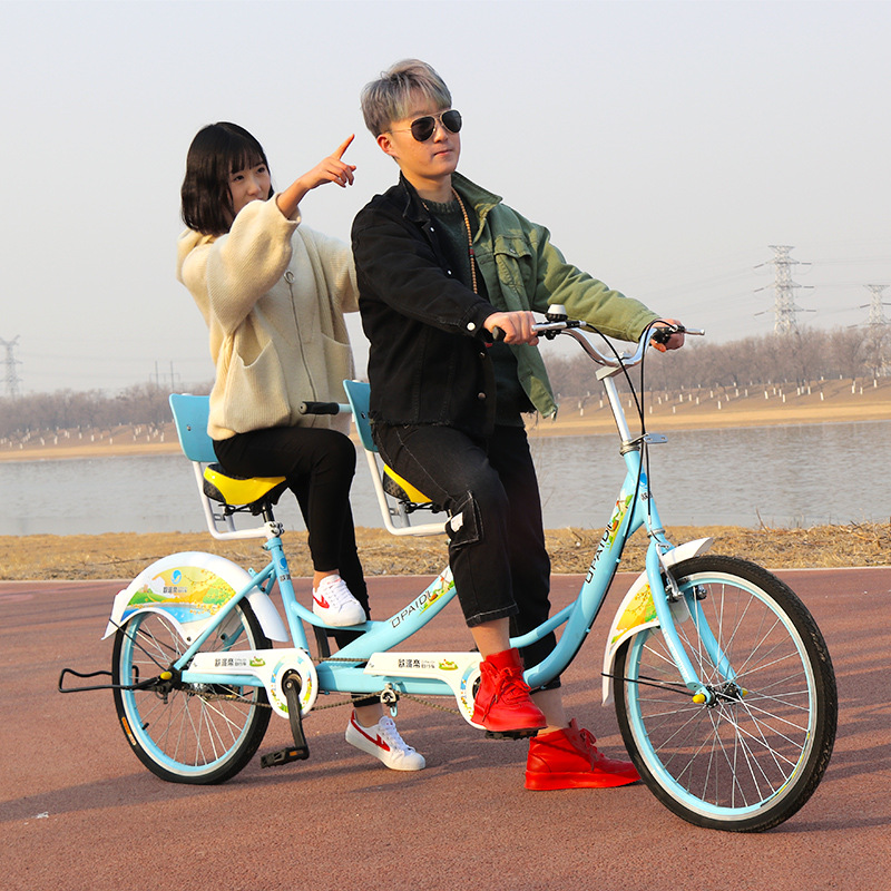 24 Inch Double Bike Fitness Attractions Family Riding Double Bike Lovers Sightseeing Tour Car Red