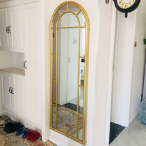  Wrought iron full-length floor-to-ceiling full-length mirror Retro wall-mounted mirror frame Fitting mirror Metal mirror Wall background decorative mirror