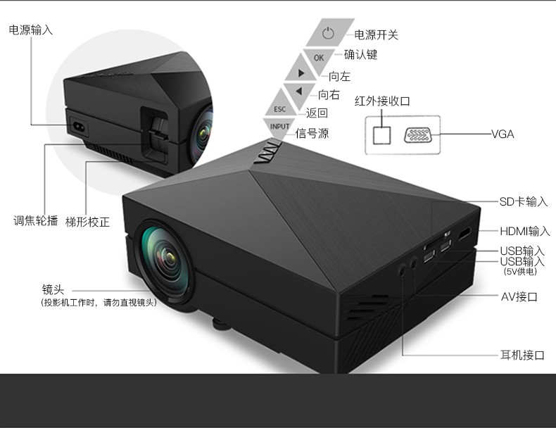 Le Jiada YG270 điện thoại di động gia đình có màn hình máy chiếu micro cầm tay led máy chiếu HD nhỏ rạp hát tại nhà không dây wifi1080 ký túc xá rạp hát tại nhà Android không có TV màn hình - Máy chiếu