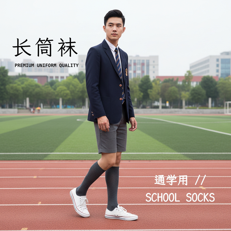 Children's Dark Gray Knee-High Socks, Navy Blue, Pure Cotton, Unisex Student White Mid-High School Uniform Performance Three-Bone Socks