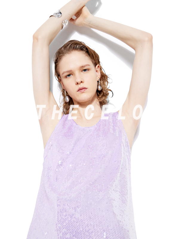 Thecelo26 Spring and Summer Lavender Purple Loose Slimming Sleeveless Shiny Sequin Comfortable Tank Top Women's Top