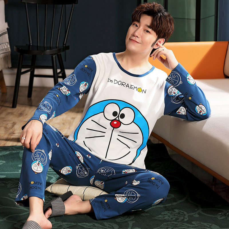 Spring Autumn Season Men's Sleepwear Long Sleeve Pure Cotton Cartoon Teenagers High Middle School Students Full Cotton Autumn And Winter Style Home Suit Suit