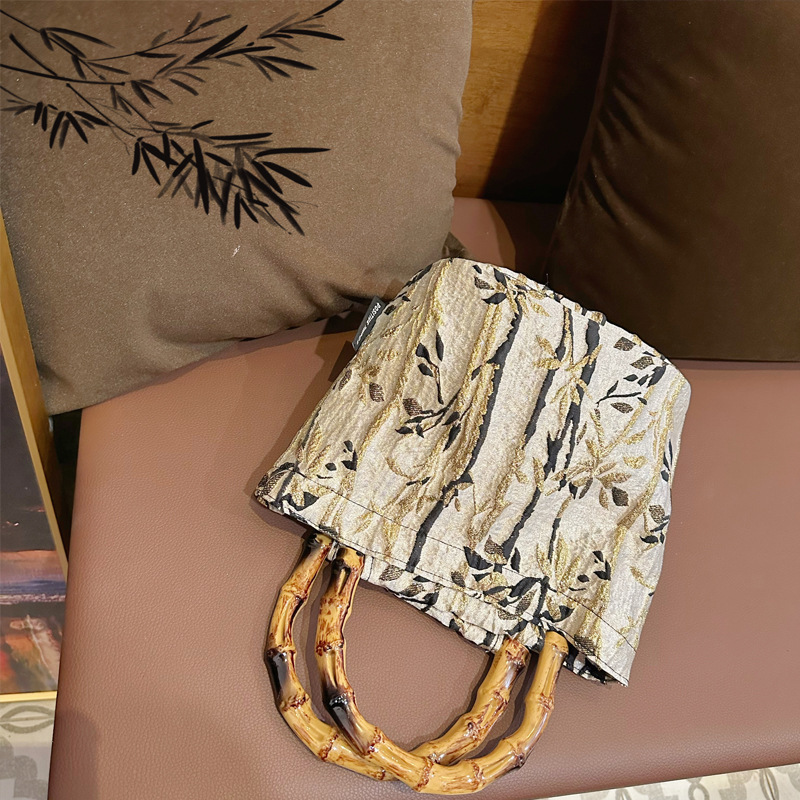 New Chinoiserie National Style Ink Series Bamboo Forest Versatile Portable Casual Niche Bag Square Bamboo Handbag for Women New Chinoiserie National Style Ink Series Bamboo Forest Versatile Portable Casual Niche Bag Square Bamboo Handbag for Women