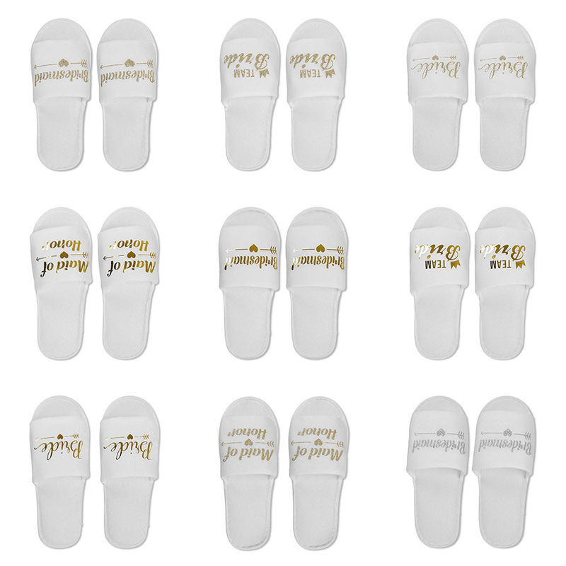 Wedding Pajamas Party Slippers Hotel Room Disposable Supplies Bride English Letters Glossy Font Shoes Wedding Pajamas Party Slippers Hotel Room Disposable Supplies Bride English Letters Glossy Font Shoes