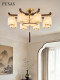 Song-Style Aesthetic Living Room Chandelier, Solid Wood, All-Copper, New Chinese-Style Zen Villa Lobby Main Light, Dining Room Ceiling Light