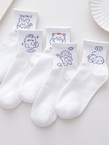 White Socks Female Midbarrel Socks Fall Thin cute days Ins Chains Chauts Cartoon Cotton students Summer stockings women