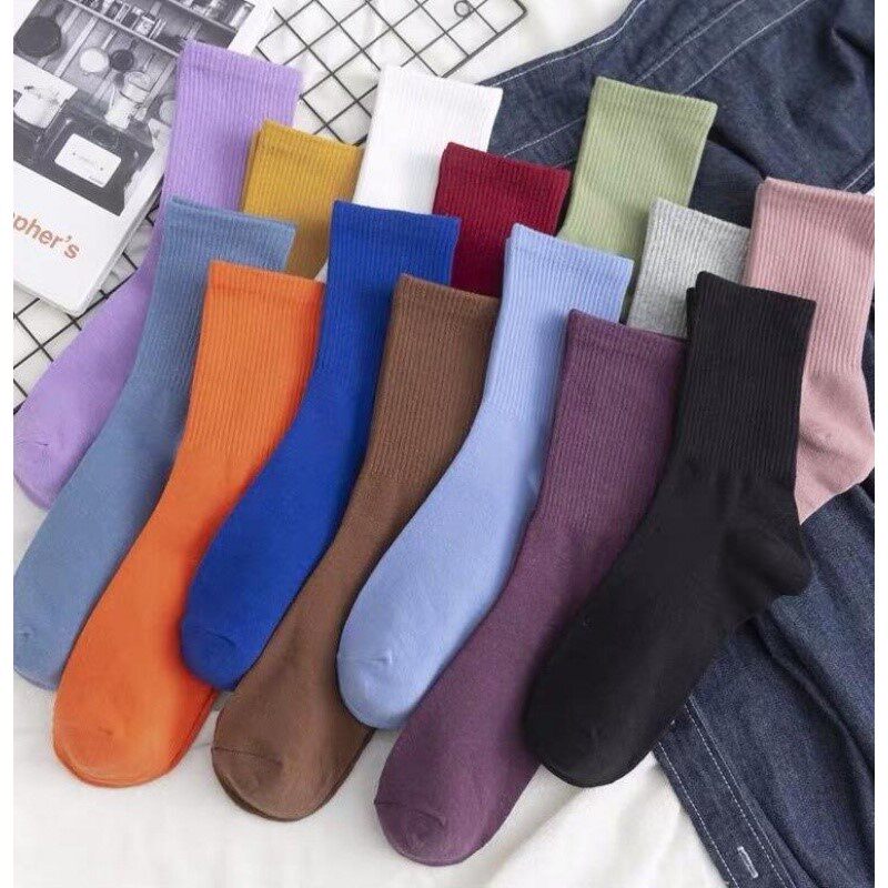 Pure color Sox children Spring and autumn midbarrel socks Sox stock Sox stockings Sox women's fall Long Sox women cotton stockings black long barrel-Taobao