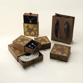 Window design jewelry storage box, national style creative pull-out box, textured ring, earring box, jewelry packaging box