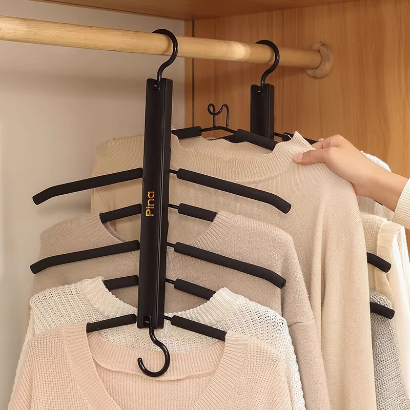 Japanese Minimalist Multifunctional Folding Clothes Hanger Adult Wardrobe Storage Magic Tool Multi-Layer Non-Slip Sponge Clothes Support for Home Use