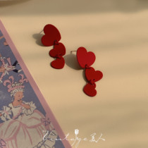Alice Tea Party girl temperament white retro simple wine red heart love long earrings ear clip