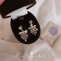 London Dance French gentle temperament small sparkling gold love rhinestone tassel earrings earrings ear studs