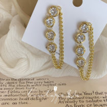 Modern Girl retro French temperament fashionable sparkling zircon metal chain earrings stud earrings earrings