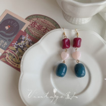 Tarot Diary Japanese retro Showa wind girl gentle color long irregular earring ear clip