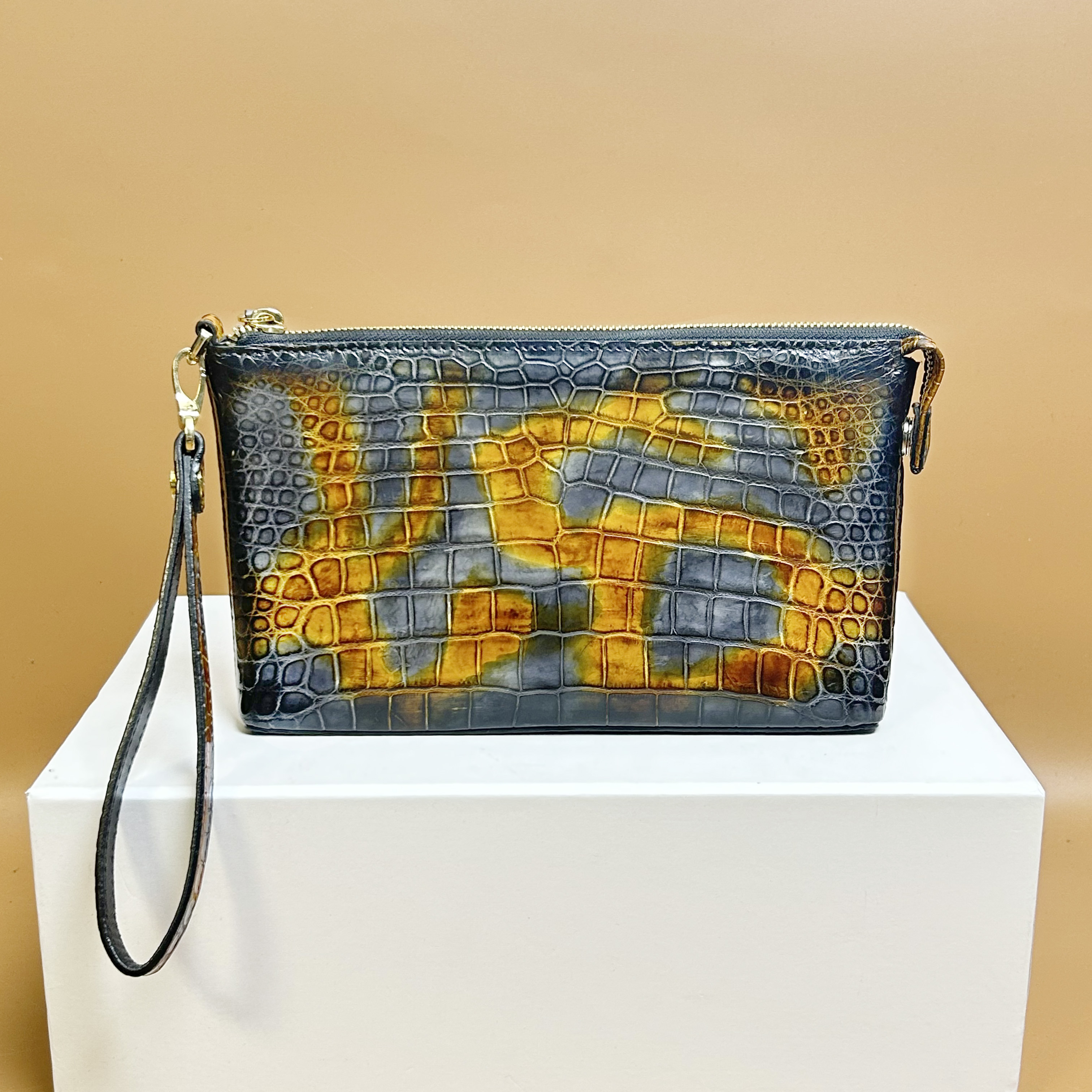 Linggham Home New Shine Fashion High-end Real Avocado Leather Zipper Hand Grab Bag Men's Hand Business-Taobao