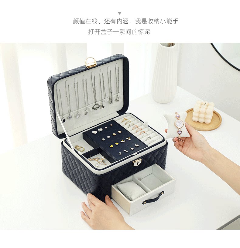 大容量公主欧式韩国首饰收纳盒首饰盒子手饰品耳饰耳环耳钉盒带锁详情36