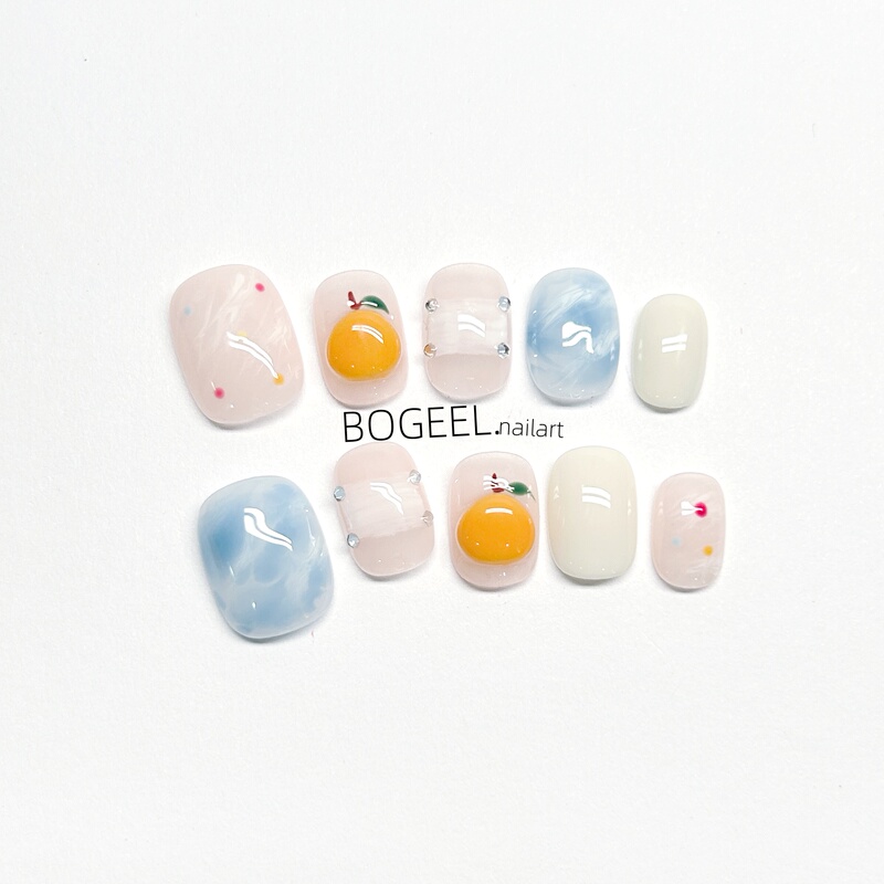 Bogeel Pure Handmade Wearable Nails 2026 New Model Blue Pink Cute Orange Hand-Sculpted 3D Short Style Nail Art for Spring and Summer Bogeel Pure Handmade Wearable Nails 2026 New Model Blue Pink Cute Orange Hand-Sculpted 3D Short Style Nail Art for Spring and Summer