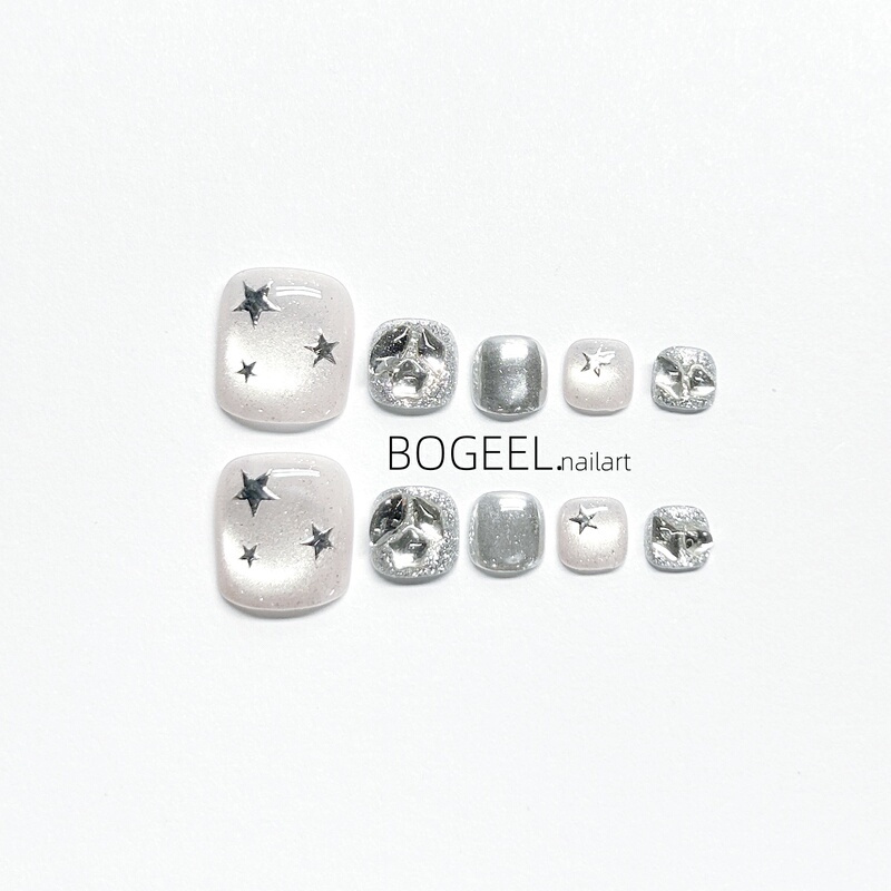 Bogeel Toenail Stickers Star Cat Eye Handmade Nail Art Toenail Rhinestones Magic Mirror Silver Gray Niche Wearable Nails