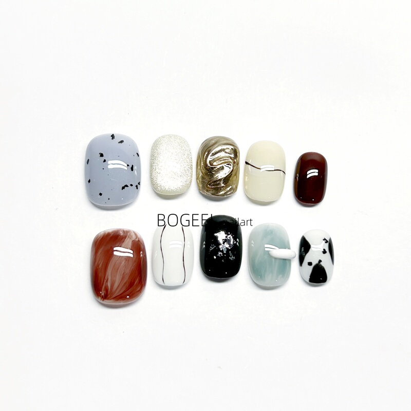 Bogeel Pure Handmade Short Nail Tips for Summer, Japanese Style, Niche, High-End, Light Luxury, Brightening Effect, Ready-Made Cute Nail Art Bogeel Pure Handmade Short Nail Tips for Summer, Japanese Style, Niche, High-End, Light Luxury, Brightening Effect, Ready-Made Cute Nail Art
