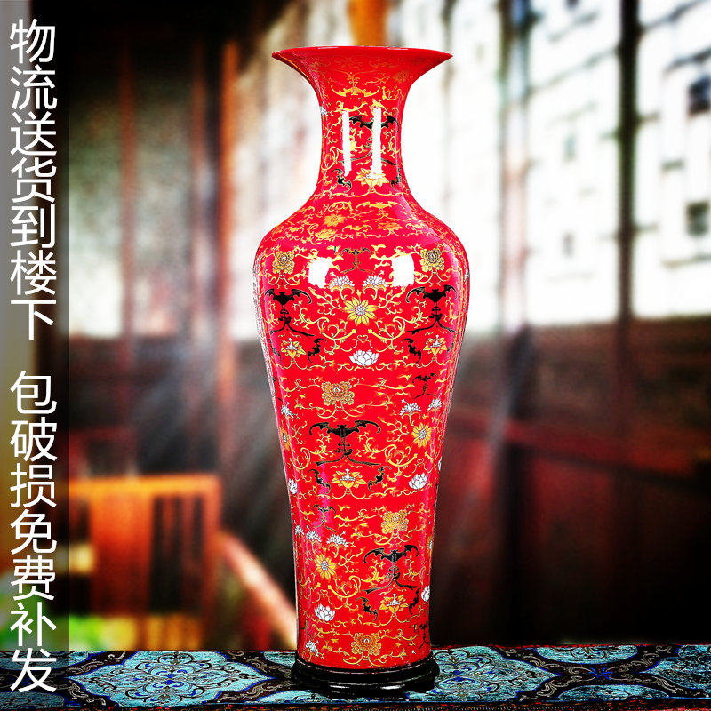 Jingdezhen China Red Ceramic Ware Large Vase 1 8 m Floor Porcelain Bottle Pendulum Home Adornment Hotel Open 