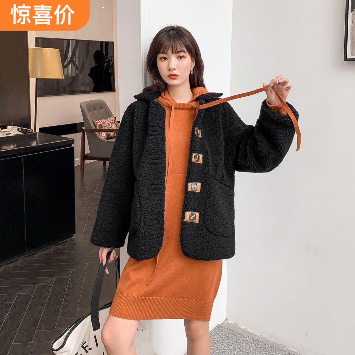 Bảy-mi kẻ sọc nữ áo khoác giả lông thú 2020 mới vừa chiều dài lông tất cả dày cashmere ấm áo khoác mùa đông