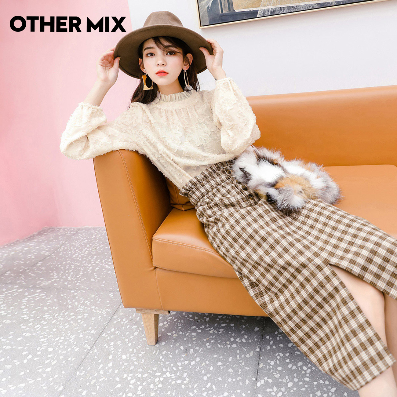 OtherMix grid CHIC harbour taste half body dress Women 2021 Winter new open fork in the long version of the pack Hip Skirt