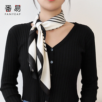 Striped small square scarf silk scarf womens long tie bag neck summer thin hair band French Yang Cai Yu same scarf