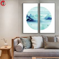 New Chinese living room decoration painting two Lotus restaurant background painting semi-circle combination porch Chinese style study hanging painting