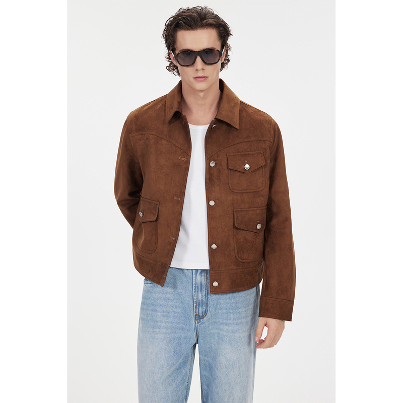 Core Form Suede Fashionable Pocket Brown Leather Jacket Core Form Suede Fashionable Pocket Brown Leather Jacket