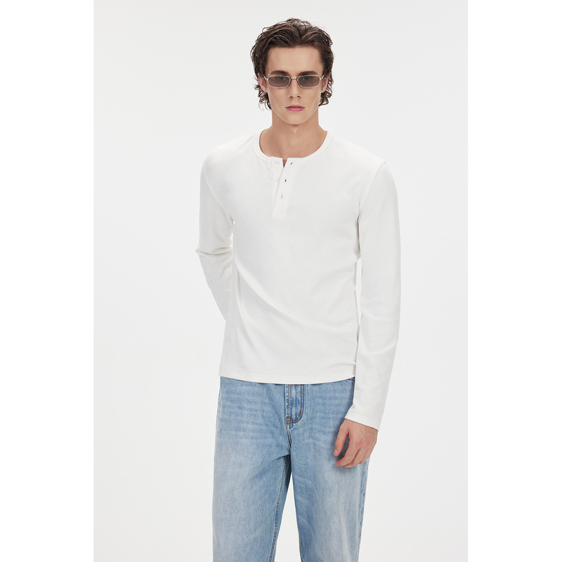Core Form Snowflake Premium Cotton Henry Collar Casual Versatile Waist-Tightening Long Sleeve Tee White Dark Gray Core Form Snowflake Premium Cotton Henry Collar Casual Versatile Waist-Tightening Long Sleeve Tee White Dark Gray