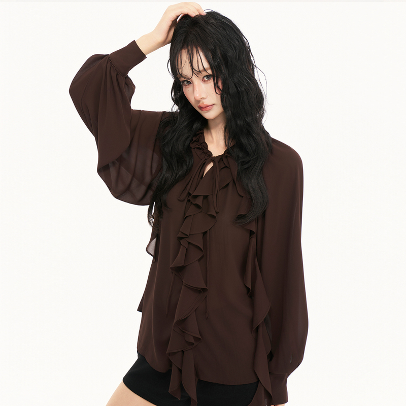 Axia French-Style Ruffled Long-Sleeve Shirt for Women, 2026 Spring New Unique and Stylish Blouse with Lantern Sleeves Axia French-Style Ruffled Long-Sleeve Shirt for Women, 2026 Spring New Unique and Stylish Blouse with Lantern Sleeves