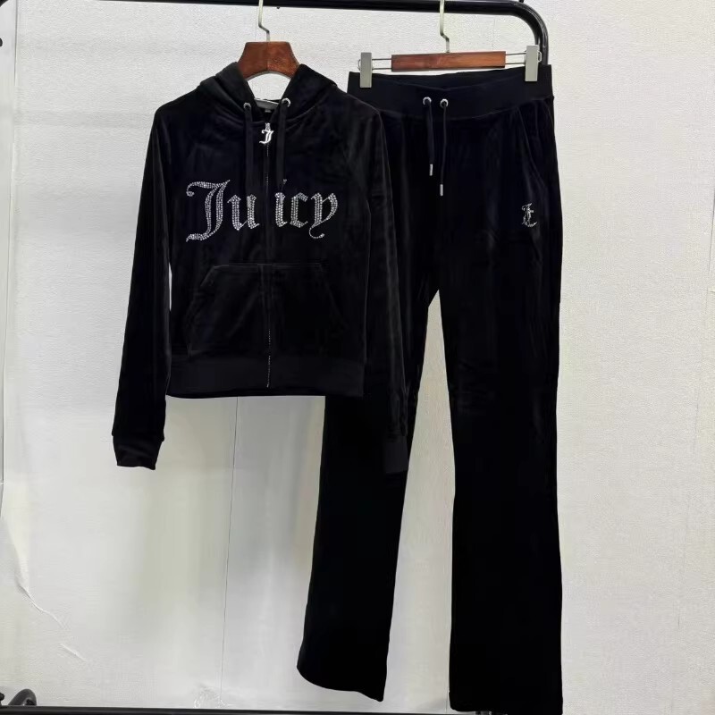 Ju Cut Label, Front Embellishment, Black Velvet Casual Suit for Women, Stretchy, 1008