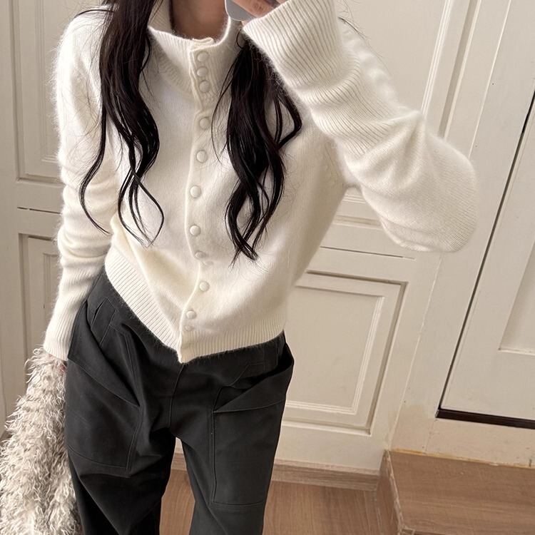 Early Spring Stand-Up Collar Sweater Jacket for Women, Korean Style, Soft and High-End, Lazy Style, Inner Layer, Knitted Cardigan Top, Trendy