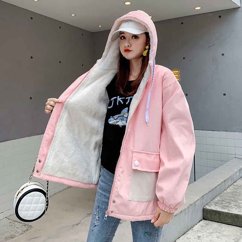 áo khoác Wick nhung của phụ nữ dày 2019 quần áo mùa đông mới của Hàn Quốc phiên bản triều lỏng bf cộng nhung sinh viên bánh bông quần áo