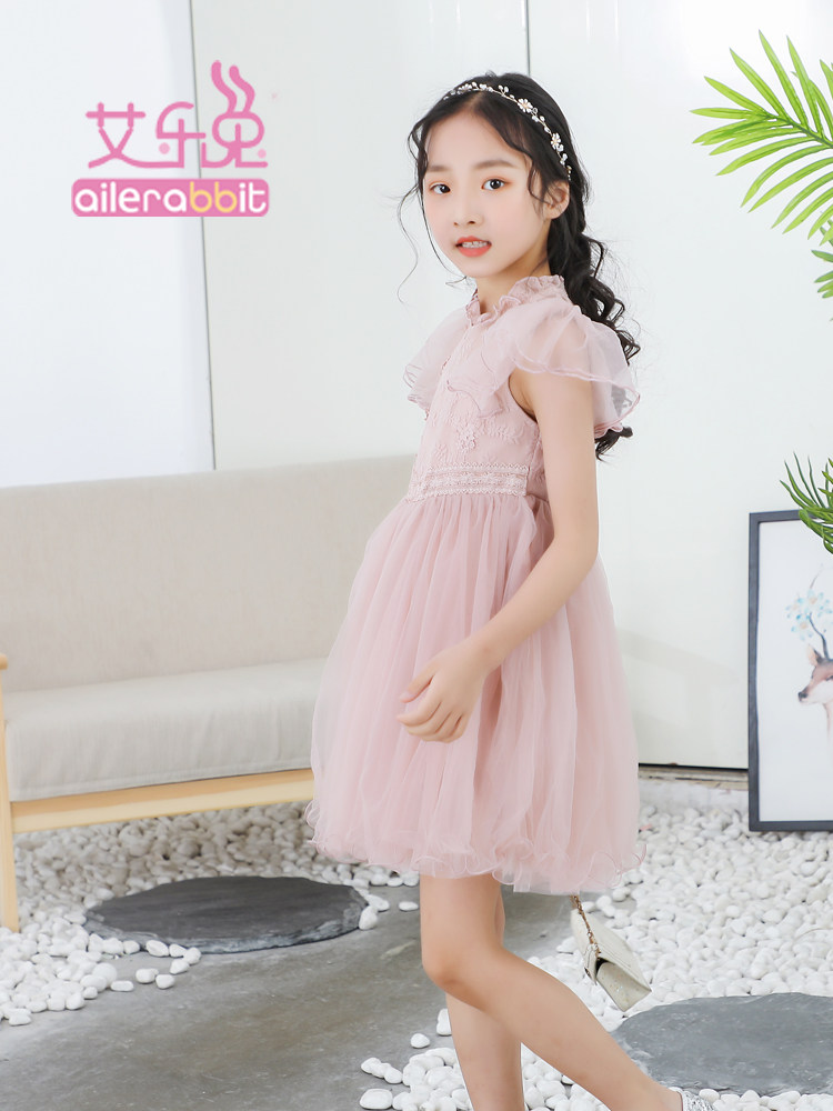 Girls Lace dress summer 2020 new Korean embroidery yarn skirt children's skirt girl princess skirt short sleeve