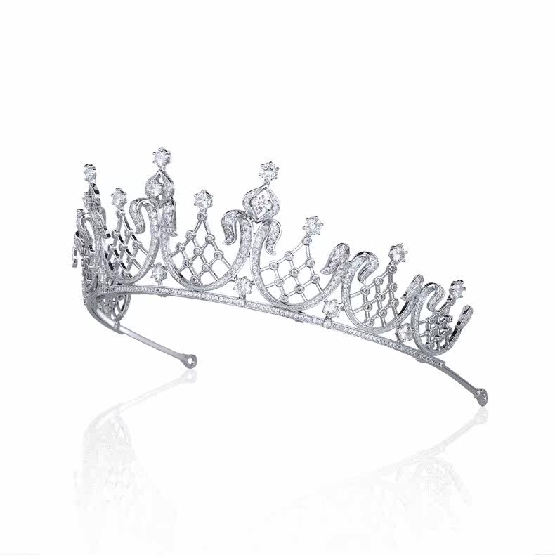 Другие настраиваемые украшения 欧洲明星伊丽莎白泰勒同款白金皇冠高端新娘婚礼头饰锆石王冠生日 Doreen
