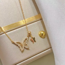 18k golden diamond butterfly necklace female group inlaid with adjustable adolescent heart pendant custom rose gold collarbone chain