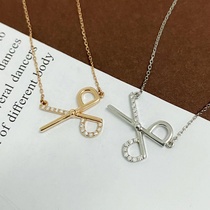 18K Rose Gold Diamond Necklace Platinum Scissors Pendant Pendant Cut Molars Transport Ins Light Lavish Crowdlock Bone Chain Sends Girlfriend