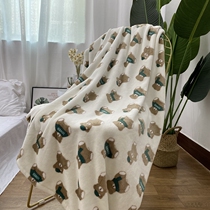 ins wind thickened cute cartoon rabbit carrot bear print flannel home dormitory student blanket