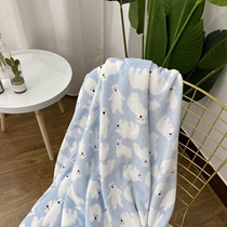 Cute Snow Ground White Bear Printed Bifacial Flannel Velvet Autumn Winter Warm Blanket Student Summer Air Conditioning Cover Blanket