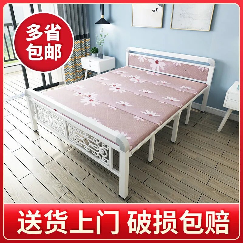 Rental House bed iron frame bed bed modern simple 2021 New collapsed rice double master bedroom solid and durable