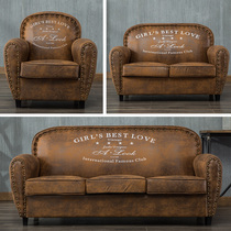 Industrial style restaurant solid wood round dining table restaurant table and chair retro bar commercial single leisure sofa card holder