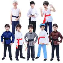 Children peasant folk costumes choral performance clothes horse-mandarin Chinese period civilian long sleeve crushed flower village aunt drama