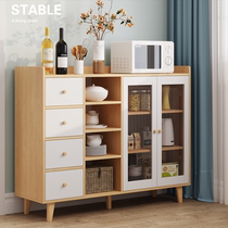 Tea cabinet rack kitchen cupboard storage cabinet solid wood Nordic microwave oven cabinet cockroach prevention double door sideboard