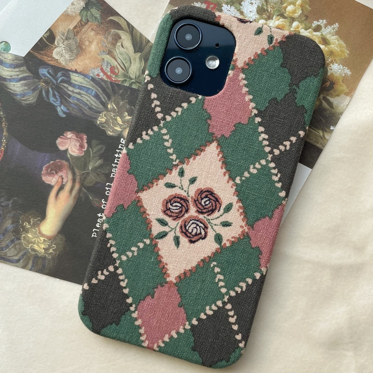 Girls Lattice Pattern Vintage Rose Canvas 15, 14, 13, 12, 11 iPhone Case