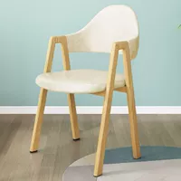 Оранжевый кожаный бежевый стул трапециевидной формы из светлого дерева [классический и элегантный] Минимальный заказ — один комплект (единая цена)